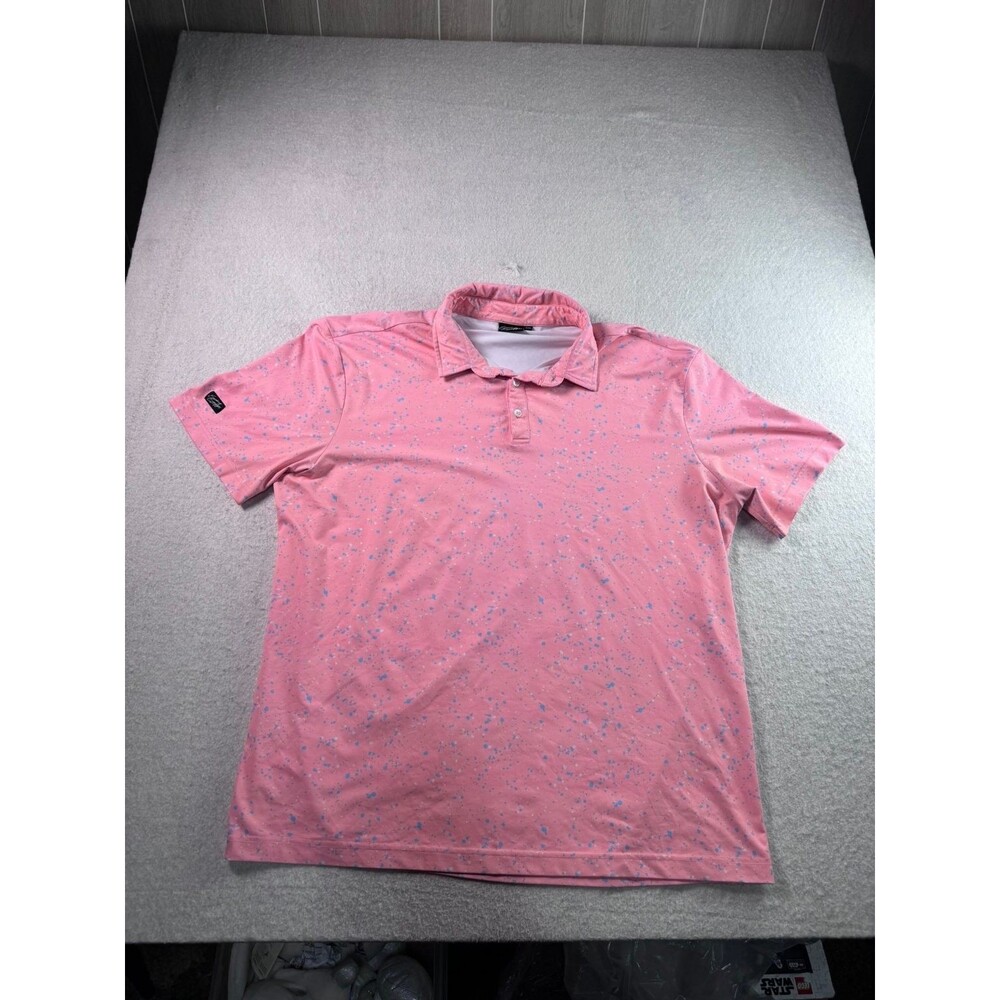 Sunday Swagger Men's 2XL Pink Paint Splatter Performance Golf Polo Shirt